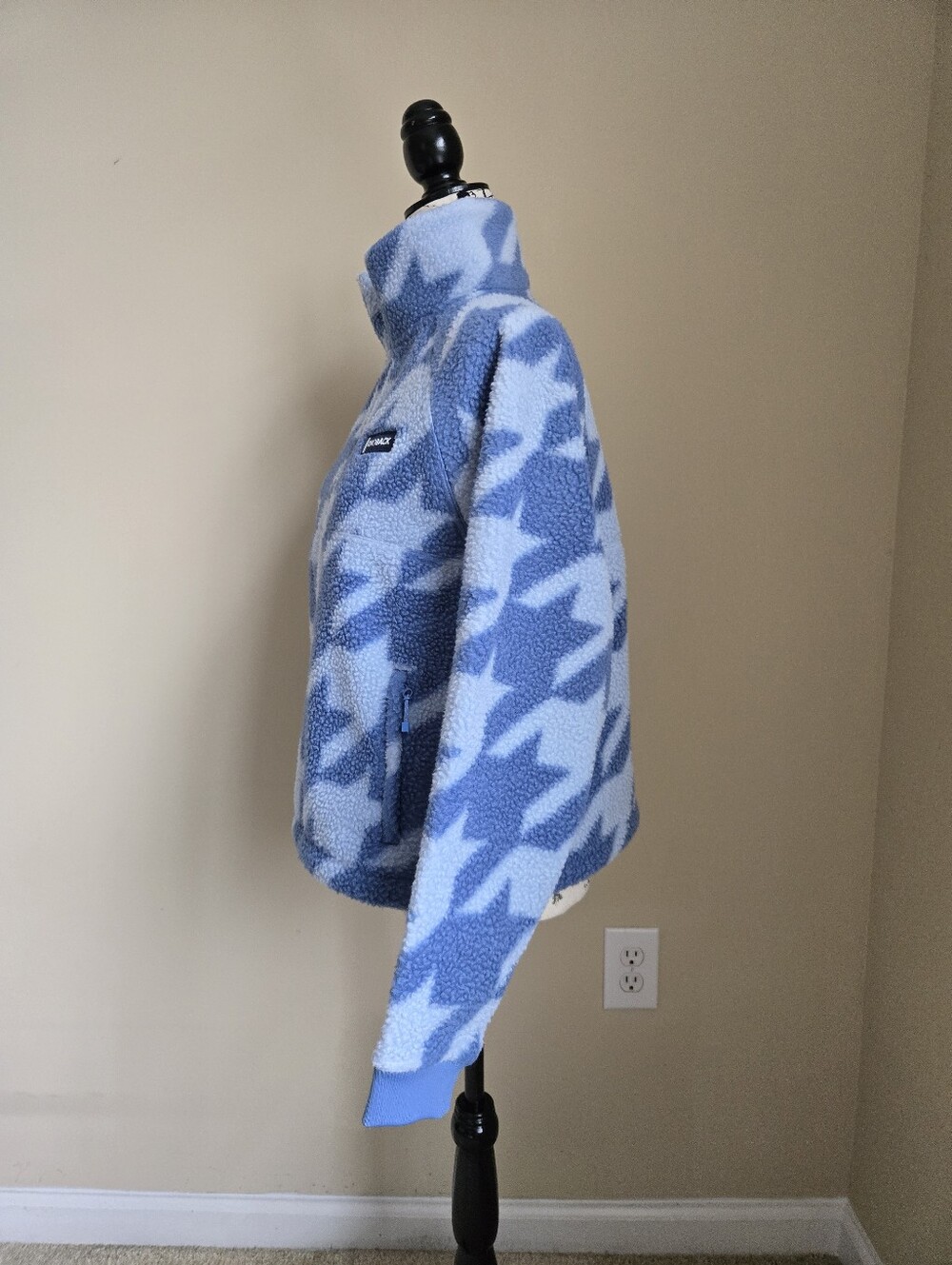 Rhoback Rivanna Fleece Pullover Womens S Blue Houndstooth Crop - Picture 6 of 10